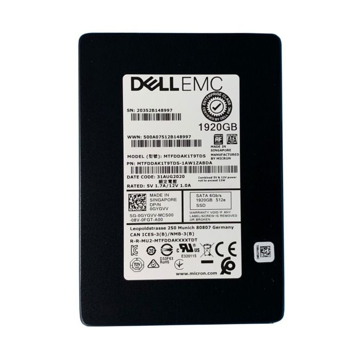 Hard drive Dell 1.92TB SSD SATA 6G 2.5" TLC RI AES-256 GYGVV