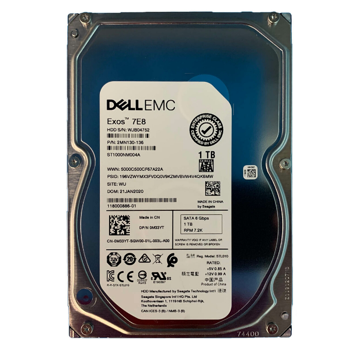 Hard Drive Dell 1TB 7.2K SATA 6G 3.5" 512n 512MB M33YT