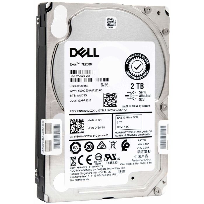 Hard Drive Dell 2TB 7.2K SAS 12G 2.5 512n 128MB Self Encrypting Drive Y6W8N