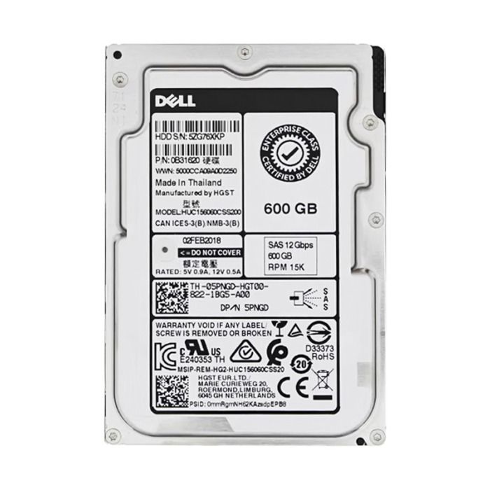 Hard drive Dell 600GB 15K HDD SAS 12G 2.5" Instant Secure Erase 512n 128MB 5PNGD