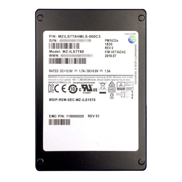 Hard drive EMC 7.68TB SSD SAS 12G 2.5" TLC RI 118000520