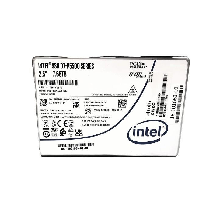 Hard drive Intel Cisco 7.68TB SSD NVMe PCIe 4.0x4 U.3 2.5" RI SSDPF2KX076T9K