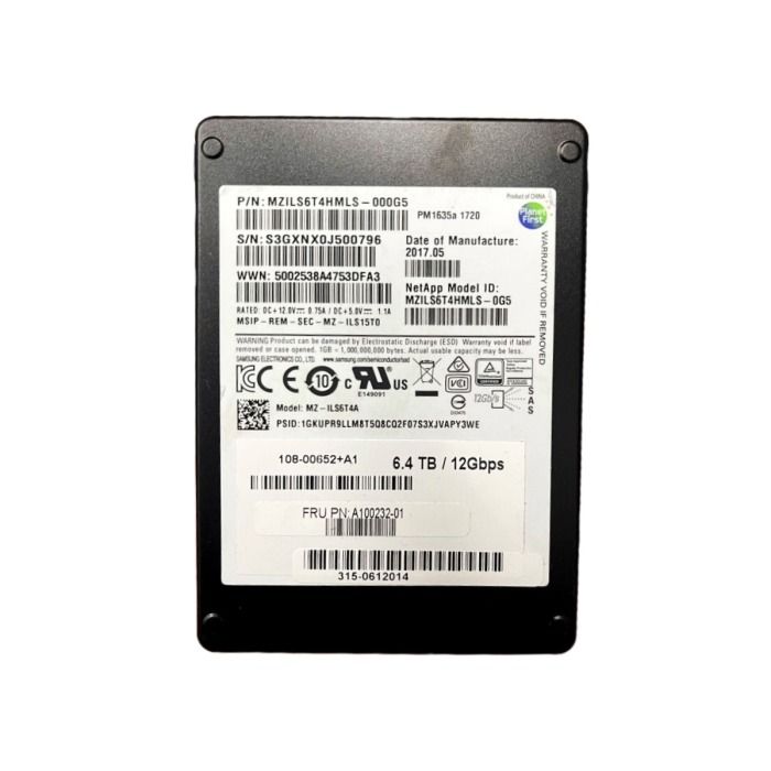 Hard drive Netapp Samsung 6.4TB SSD SAS 12G 2.5" V-NAND TLC MU 108-00652+A1