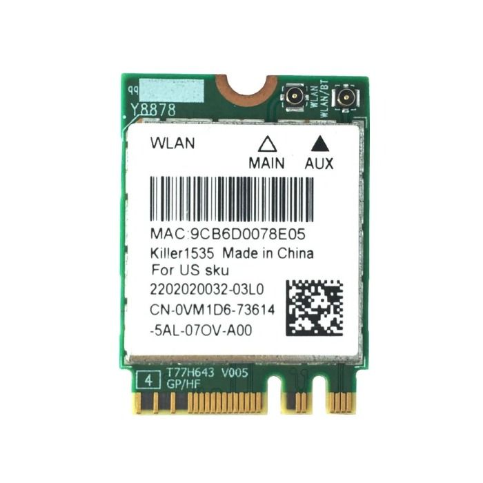 Network interface card Dell Qualcomm Killer N1535 Wi-Fi 5 Bluetooth 4.1 M.2 2230 WLAN VM1D6